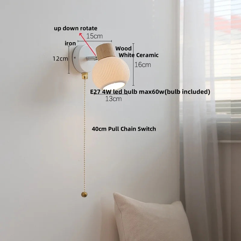 Afralia™ LED Wall Lights Wood White Ceramic Rotate, Living Room Bedside Lamp