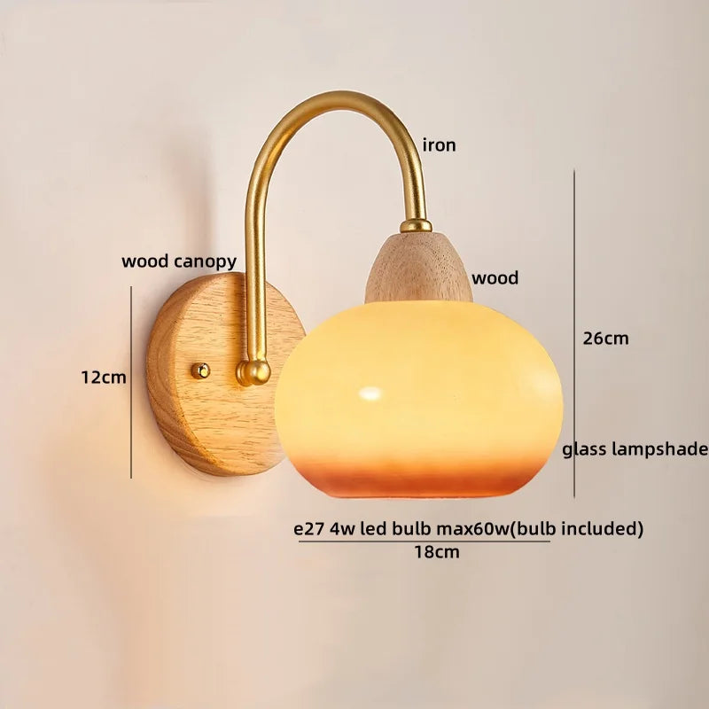 Afralia™ Glass Wood LED Wall Lights Decor for Bedroom Living Room Coffee Mirror Bedside Lamp