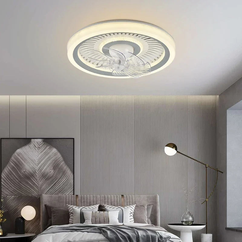 Afralia™ Modern Round Ceiling Fan with LED Lights Chandelier for Bedroom