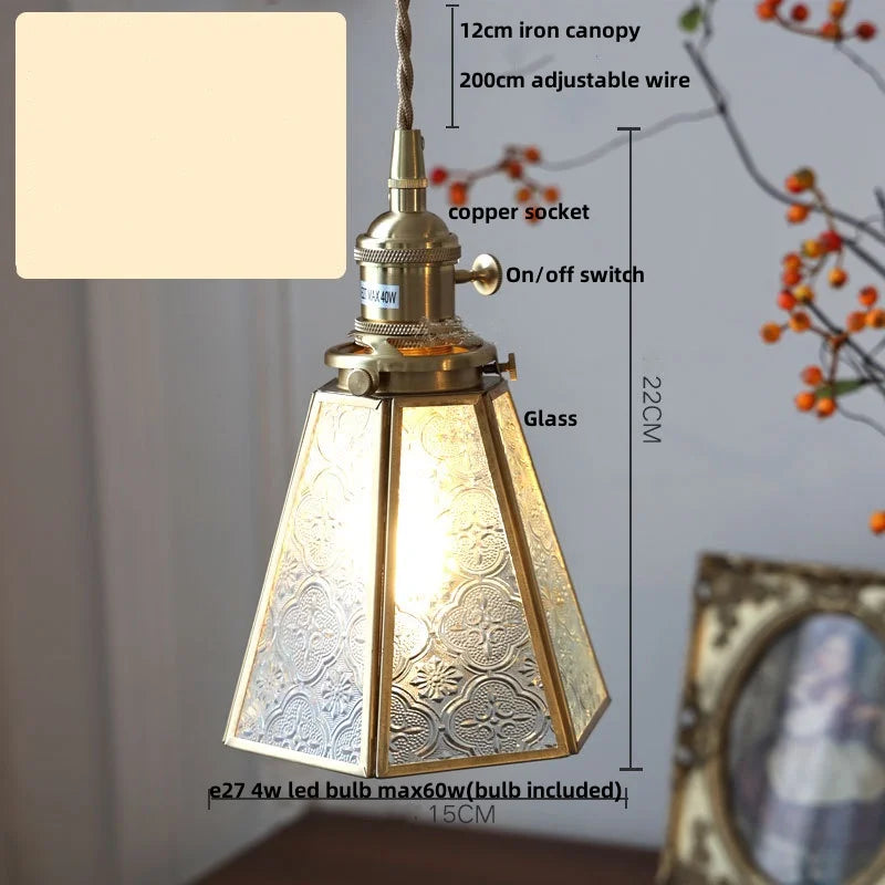 Afralia™ Tiffany Style LED Glass Pendant Light Fixture - Copper Socket & Clear Glass