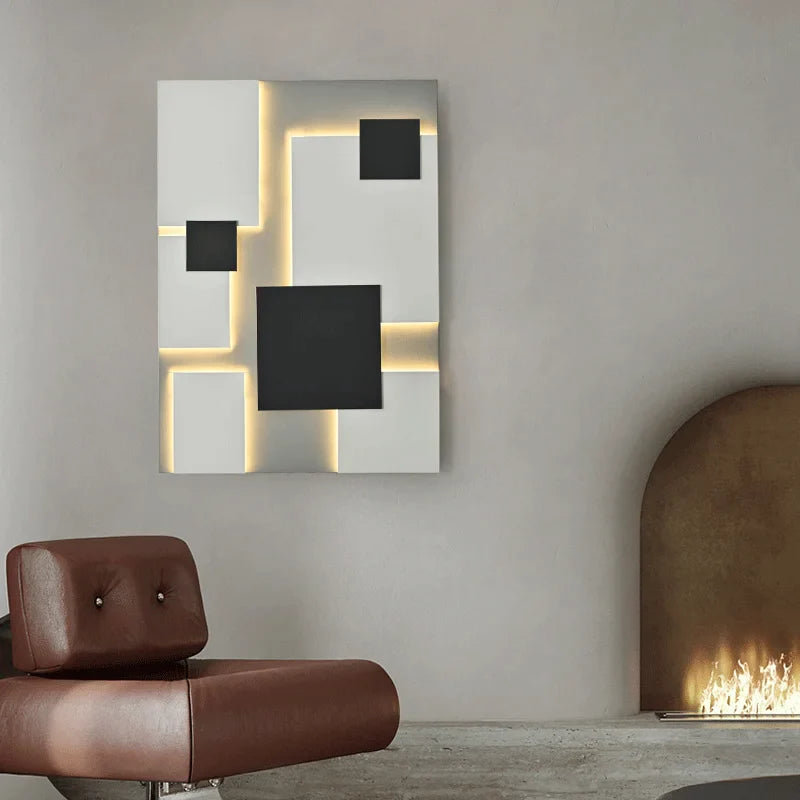 Afralia™ Modern Black White Square Wall Sconce Art Decorative Lamp