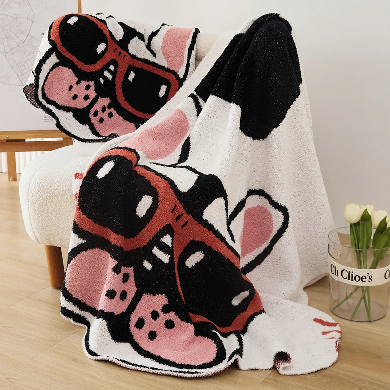 Afralia™ Kawaii Bulldog Knitted Blanket - Cozy Dog Design Throw Blanket