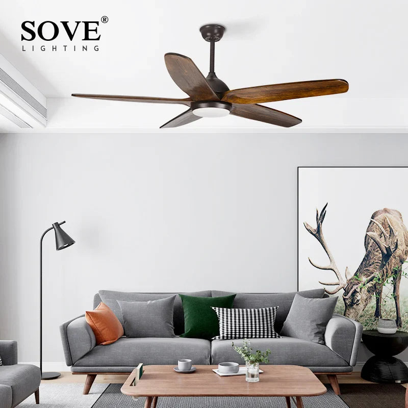 Afralia™ 60" Wood Blade Ceiling Fan with LED Light & Remote Control