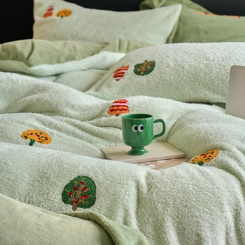 Afralia™ Full Matte Ant Velvet Winter Duvet Set Queen Bedding Warmth Fluffy Blanket