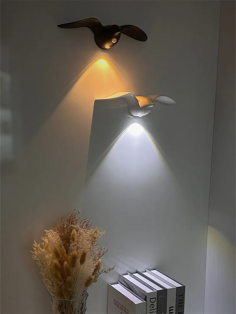 Afralia™ Seagull Motion Sensor Wall Light Rechargeable Waterproof Dimmable LED Night Light