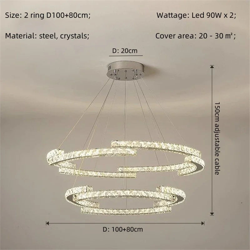 Afralia™ Crystal LED Chandelier Pendant Light Modern Luxury Foyer Ceiling Lamp