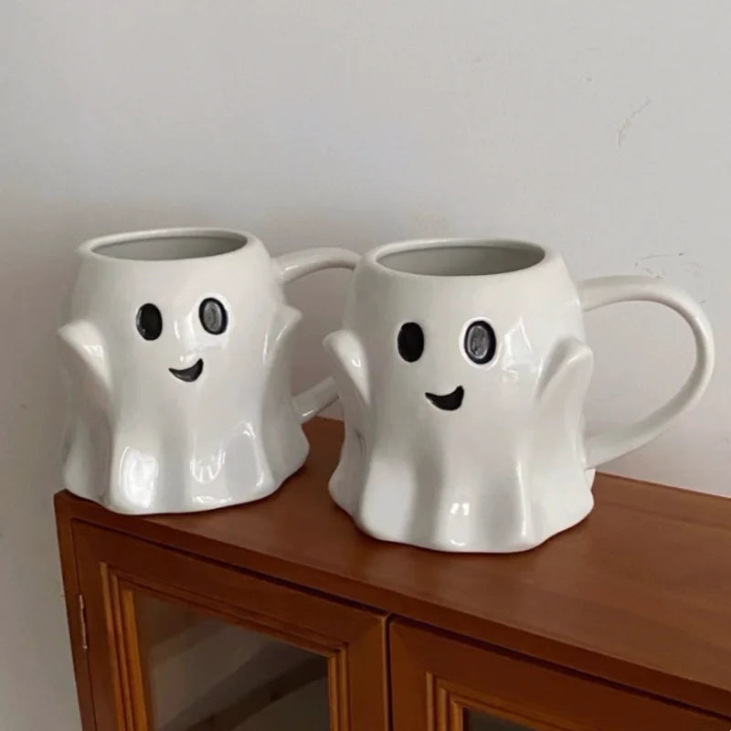 Afralia™ Cute Ghost Ceramic Mug Set for Coffee, Tea, and Milk