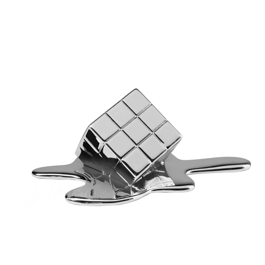 Afralia™ Geometric Gold Resin Cube - Modern Checked Square Decor Figurine