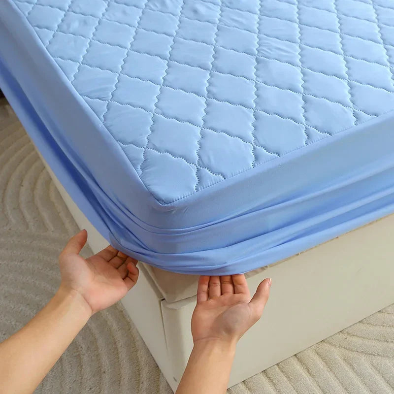 Afralia™ Plush Velvet Quilted Mattress Cover Queen King Bed Fitted Sheet