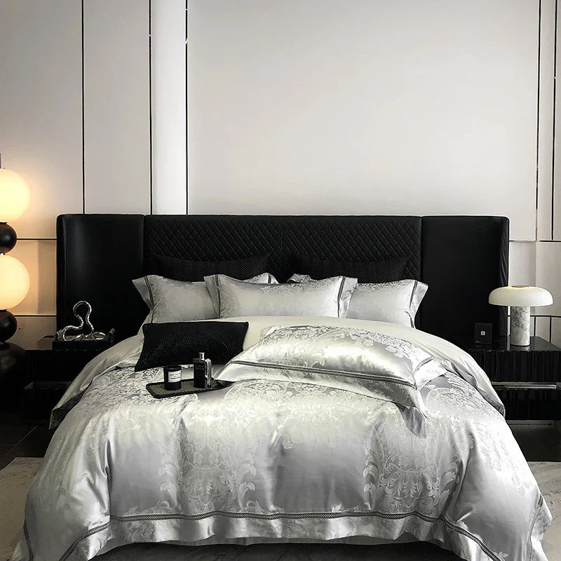 Afralia™ Luxury Brocade Jacquard King/Queen Bedding Set with Egyptian Cotton, Silky Soft Texture