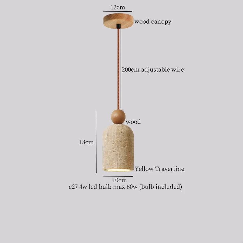 Afralia™ LED Yellow Travertine Stone Pendant Lights | Wabi Sabi Vintage Hanging Light