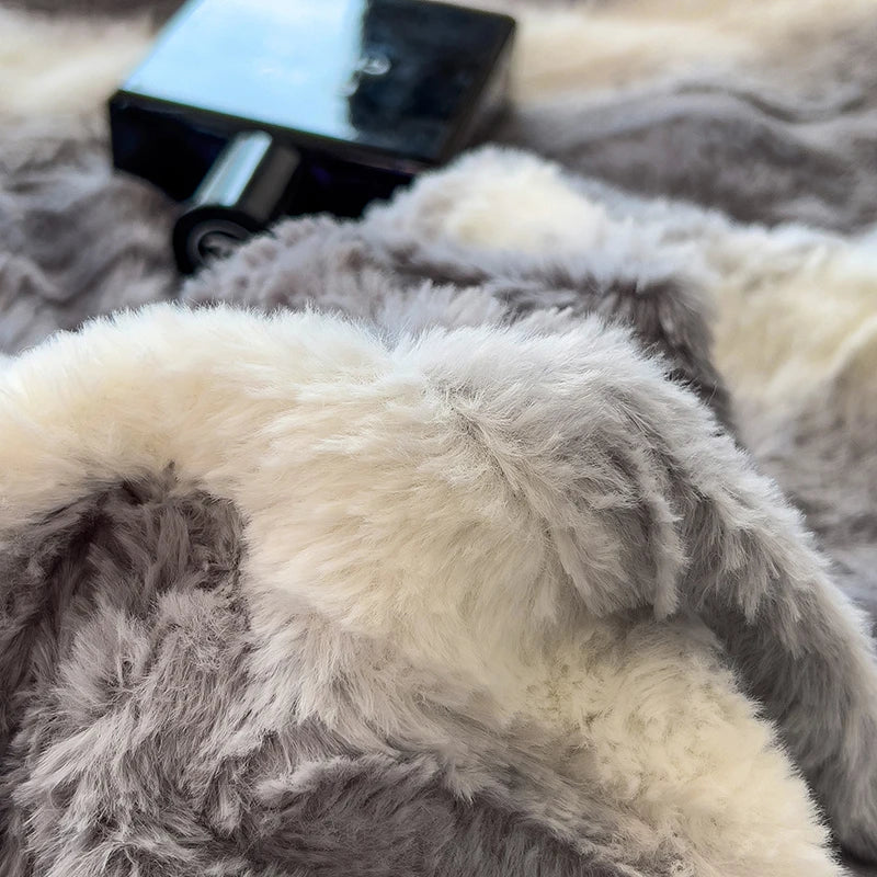 Afralia™ Cozy Faux Fur Bedding Set: Gradient Rabbit Fur Plush Cover Sheet Pillowcases