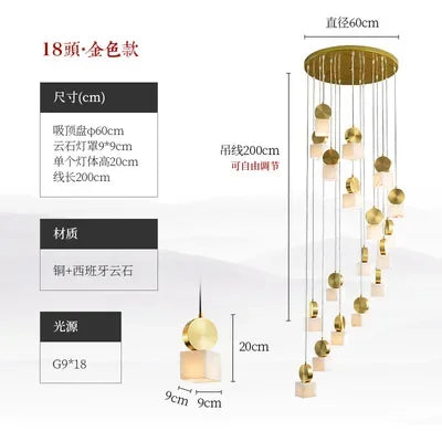 Afralia™ Marble Long Chandelier Modern Minimalist Villa Living Room Loft Duplex Copper Lighting
