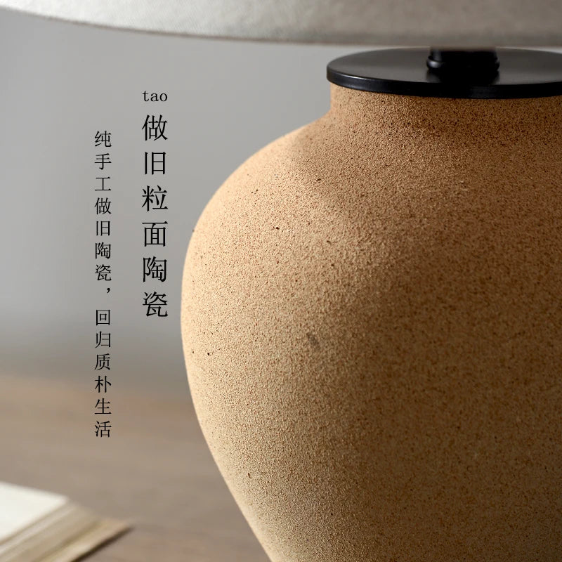 Afralia™ Zen Ceramic Pottery Lamp - New Chinese Style Retro Bedside Table Lamp