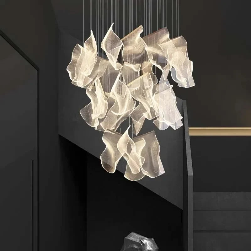 Afralia™ Luxury Acrylic LED Chandelier for Living Room Staircase - Modern Gold Hanging Lamps