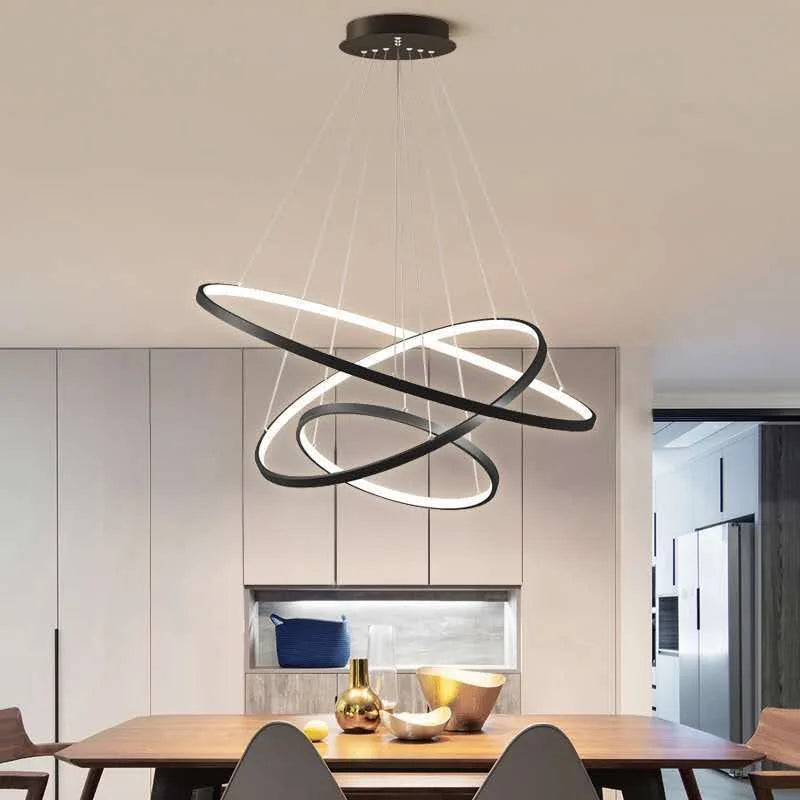 Afralia™ Modern LED Pendant Light Aluminum Chandelier Circle Rings Indoor Luxury Lighting