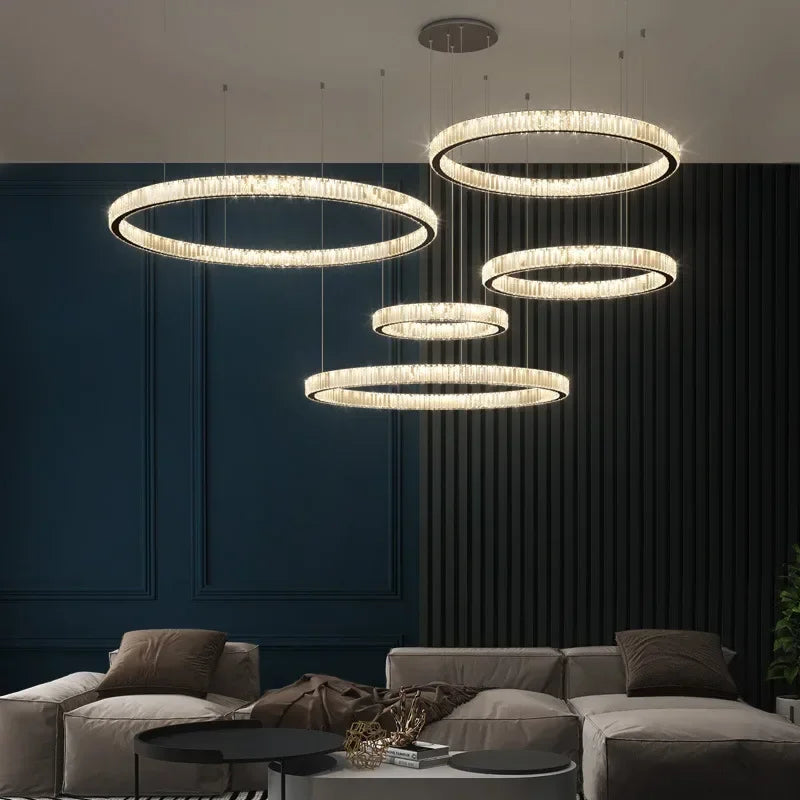 Afralia™ Golden Crystal Chandelier: Nordic Modern Luxury LED Hanging Halo for Living Room