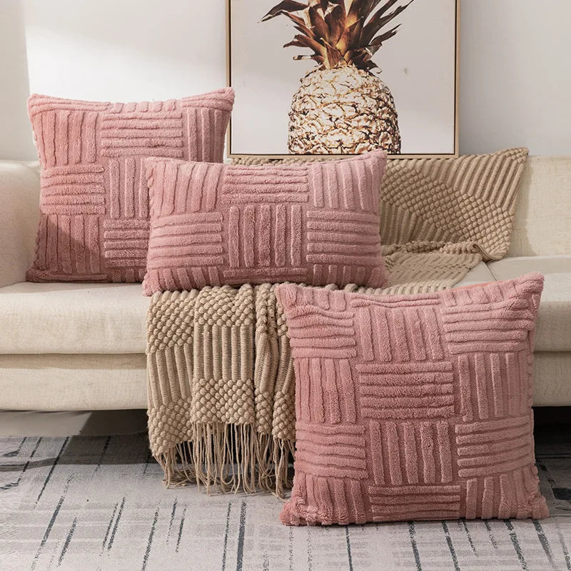 Afralia™ Boho Faux Fur Plush Throw Pillow Covers, Cream White Luxury Soft Fluffy Decorative Pillowcase