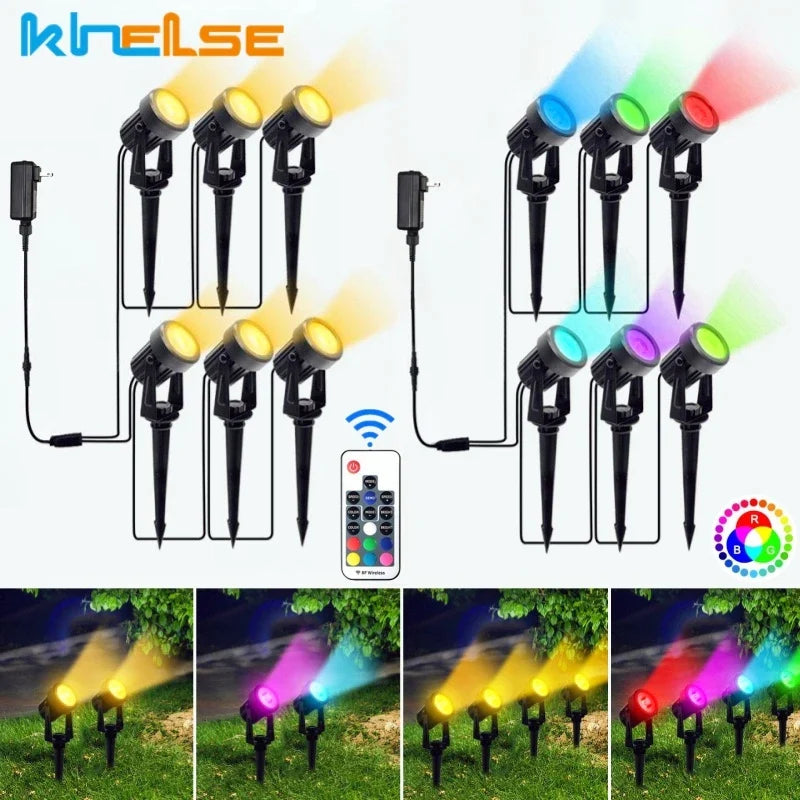 Afralia™ RGB LED Garden Lawn Lamp Remote Control Spike Landscape Spot Lighting