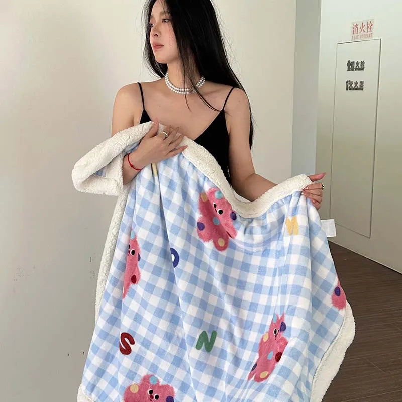 Afralia™ Cartoon Lamb Wool Blanket - Thick, Printed Coral Fleece Sofa Cover