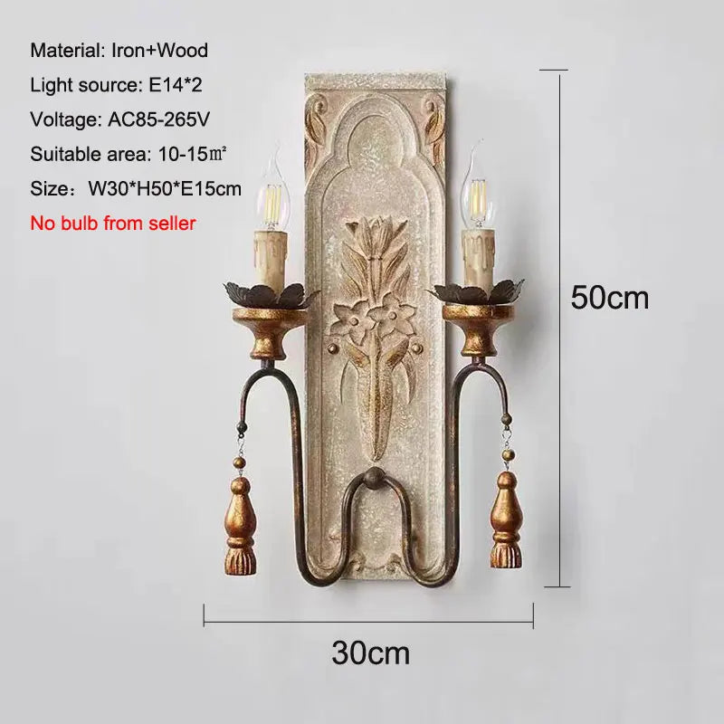 Afralia™ Vintage French Carved Wood Wall Lamp for Living Room Bedroom décor