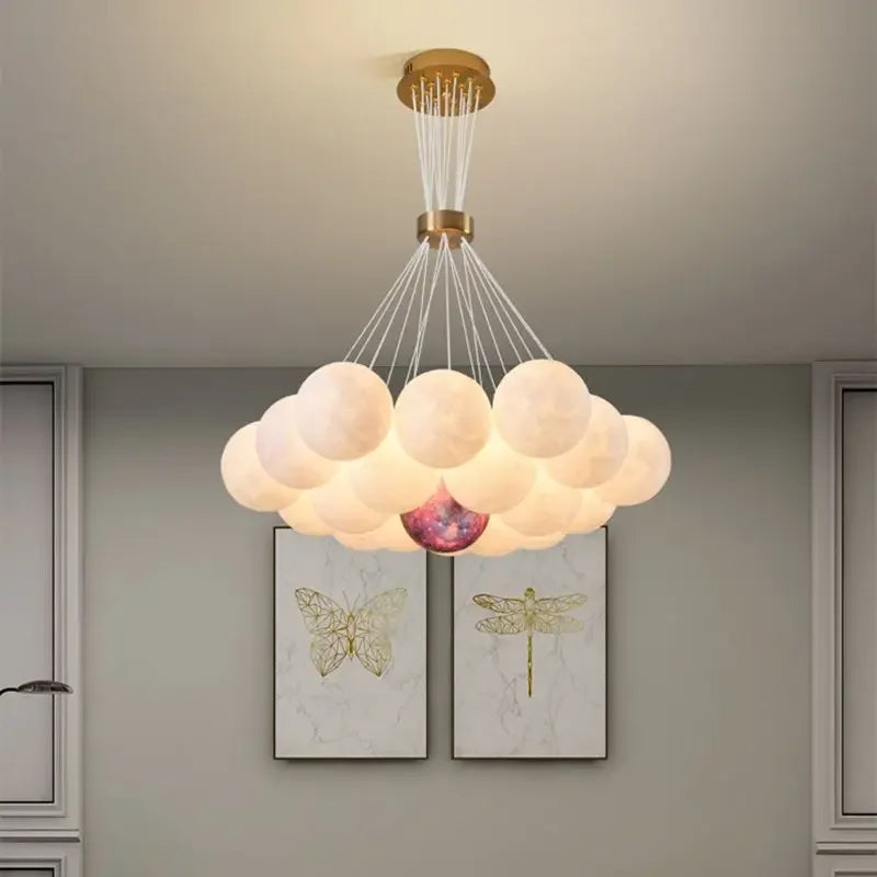 Afralia™ LED Lunar Ball Ceiling Chandeliers for Home Decor in Living Room and Bedroom