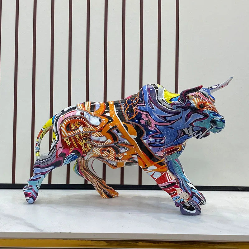 Afralia™ Resin Bull Statue: Decorative Graffiti Home & Office Decoration, Birthday Gift