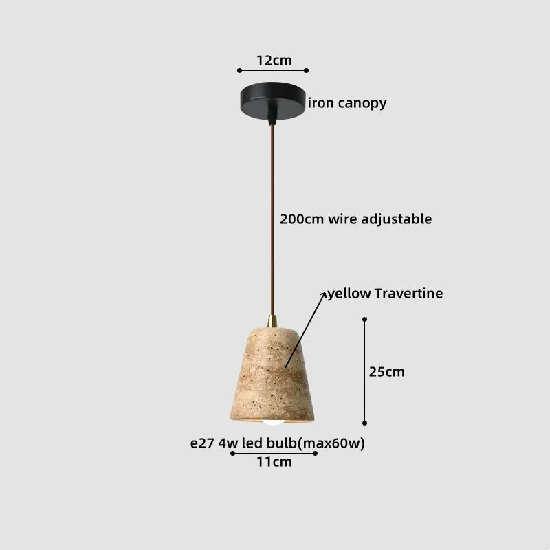 Afralia™ Yellow Travertine LED Glass Pendant Light - Japanese Style Living Room Fixture