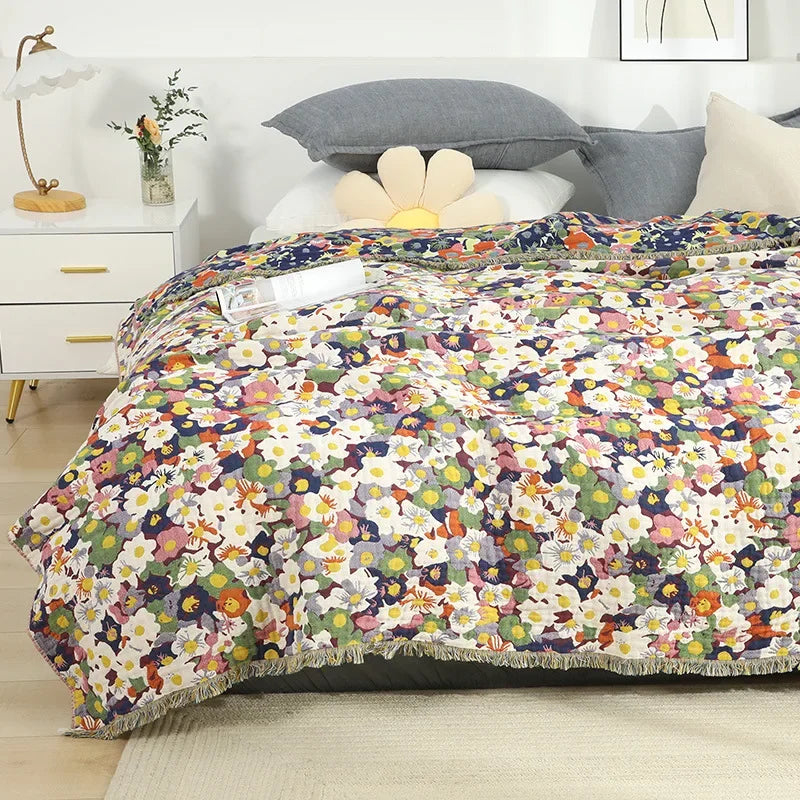 Afralia™ Nordic Floral Cotton Blanket - Soft Summer Throw