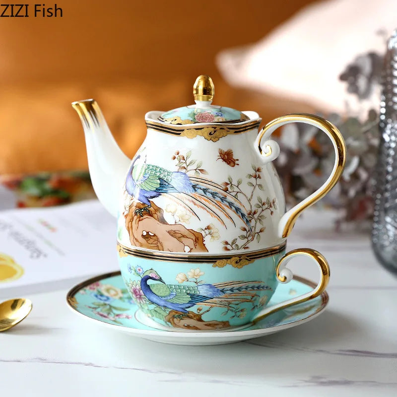 Afralia™ Phoenix Pattern Bone Cup & Saucer Set, Exquisite Gilding Coffee Mug