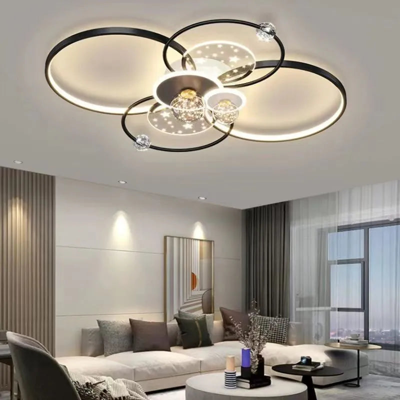 Afralia™ Modern Black Gold LED Ceiling Light with Remote Control for Stylish Living Room