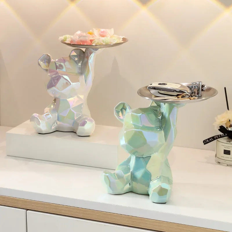 Geometric Bear Coin Bank by Afralia™: Ceramic Home Decor and Organizer