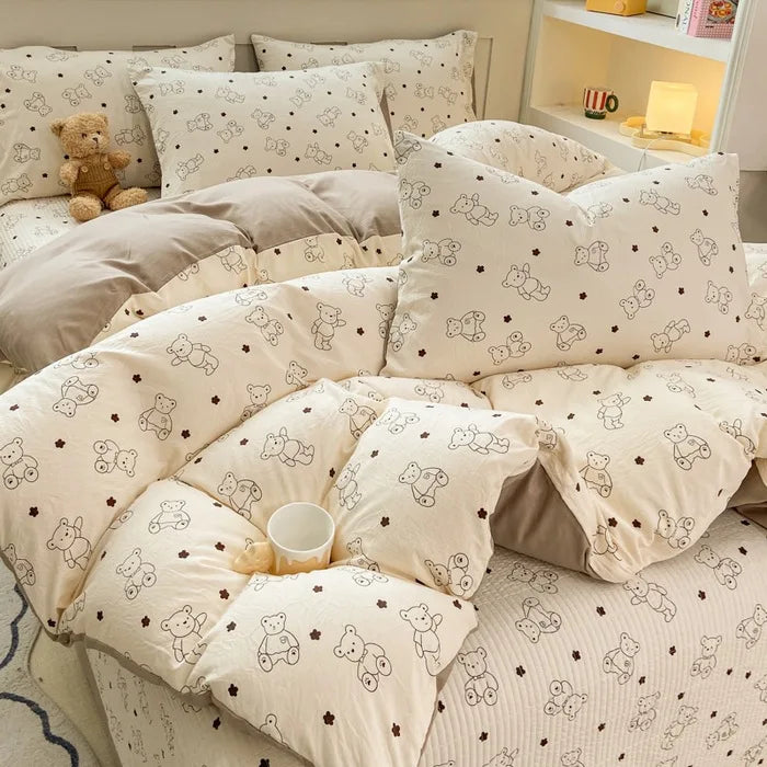 Afralia™ Cartoon Cat Floral Duvet Set, Girls' Pink Bedding Collection
