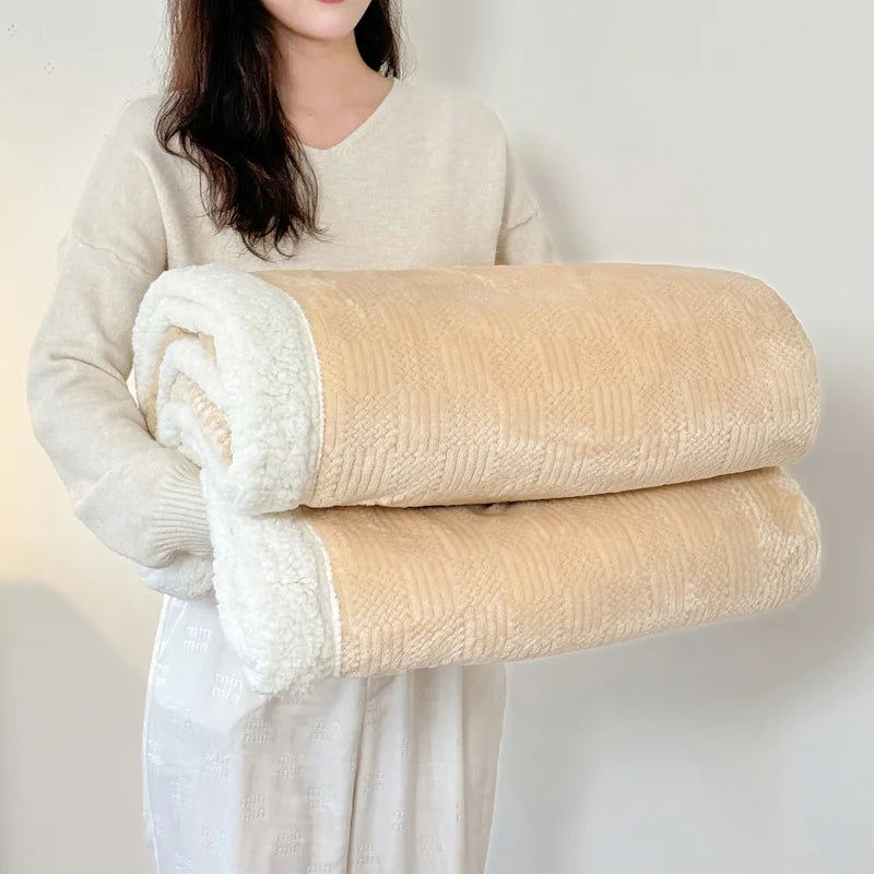 Afralia™ Double-Layer Coral Fleece Jacquard Blanket: Warm & Multi-Functional for Home & Travel