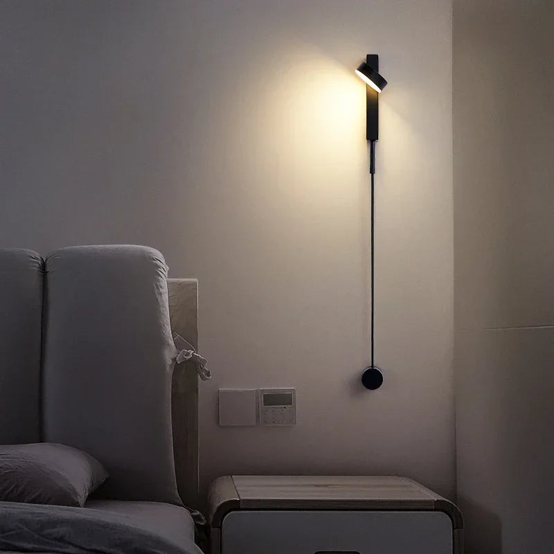 Afralia™ Black Rotation LED Wall Lamp for Bedroom Bedside, Modern Indoor Lighting Fixtures