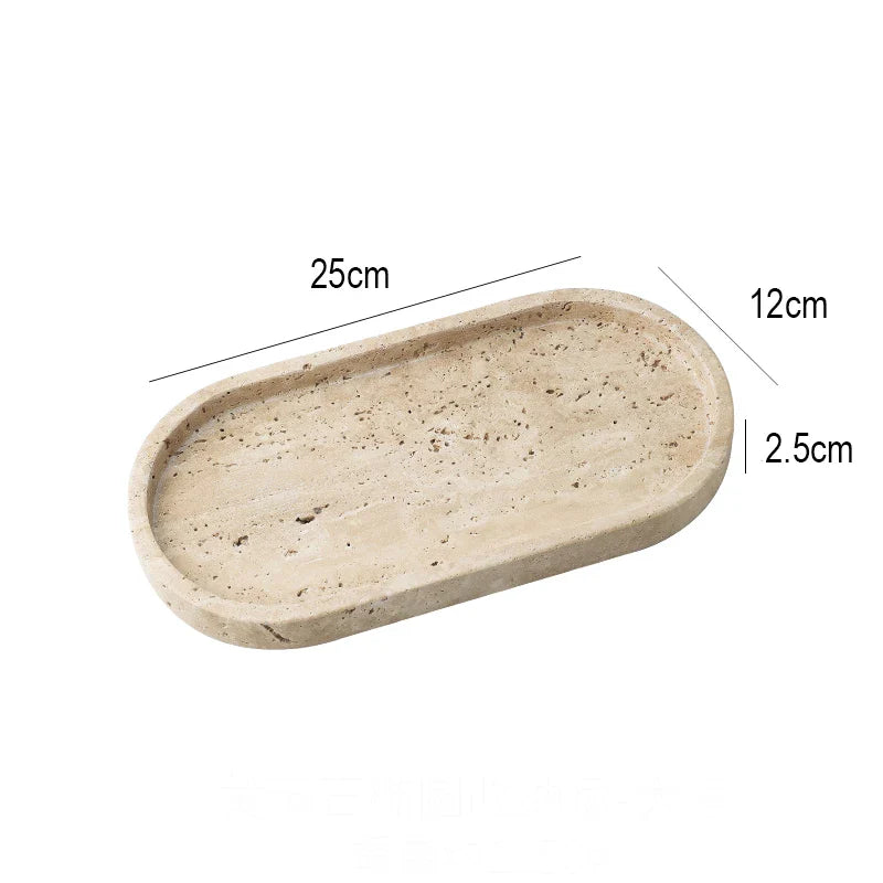Afralia™ Travertine Stone Vanity Tray for Perfume, Candles, Jewelry, Coffee Table