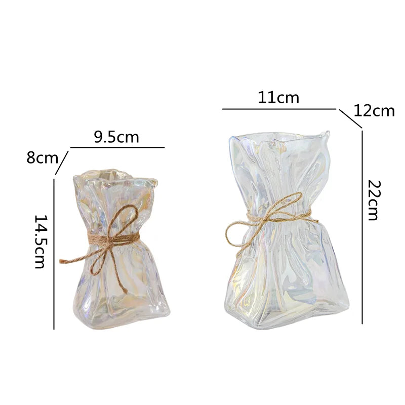 Afralia™ Clear Glass Vase Irregularly Folded Handicraft Ornaments Hydroponic Flower Vases