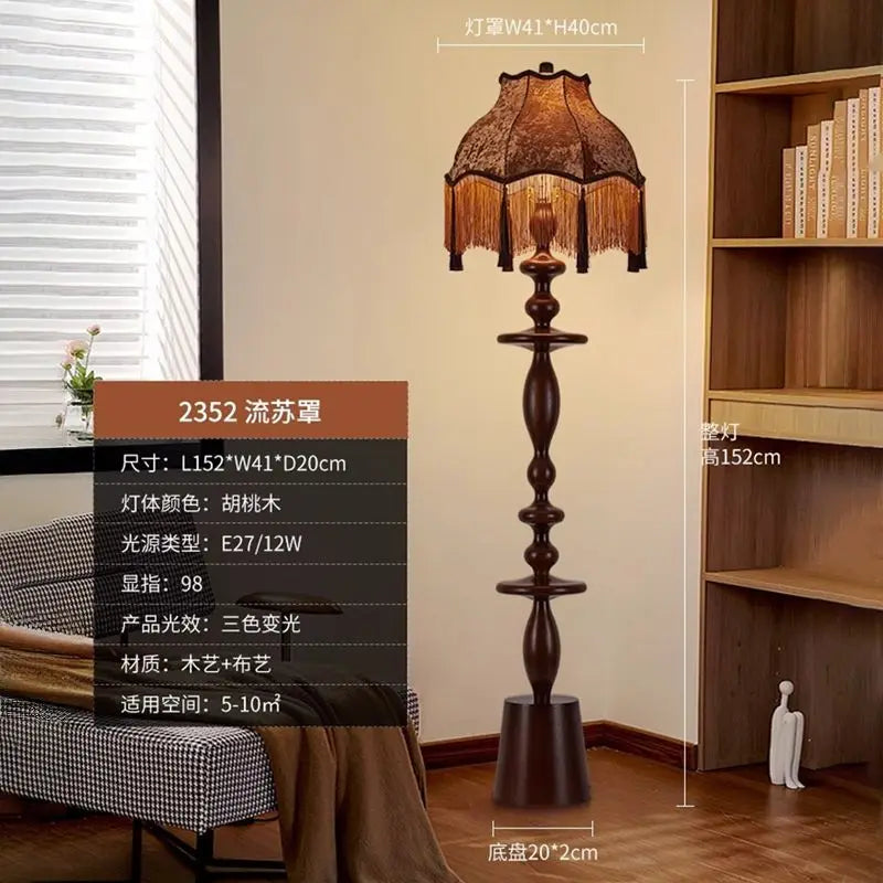 Afralia™ Chinese Tassels Floor Lamp Retro Warm LED Lighting Luxurious Home Decor