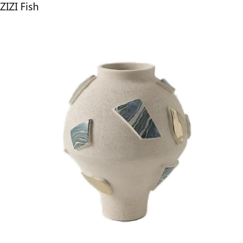 Afralia™ Ceramic Patch Vase for Aesthetic Room Decor & Artificial Flowers Arrangement