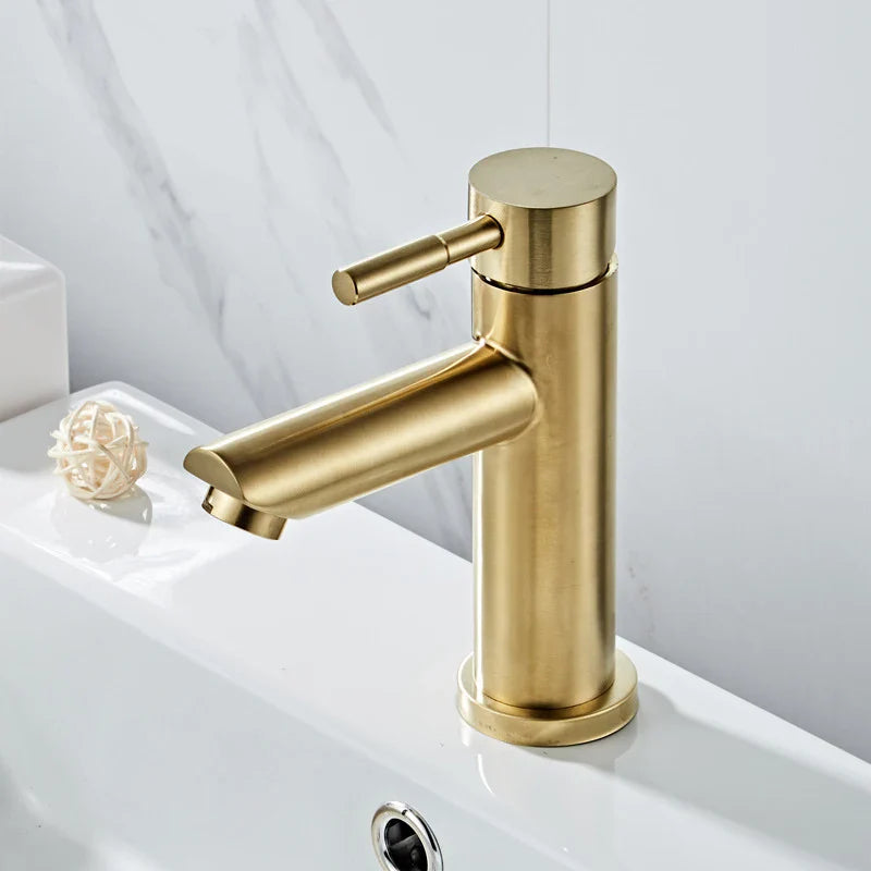 Afralia™ Gold Basin Faucet: Stainless Steel Single Handle Mixer for Bathroom and Kitchen