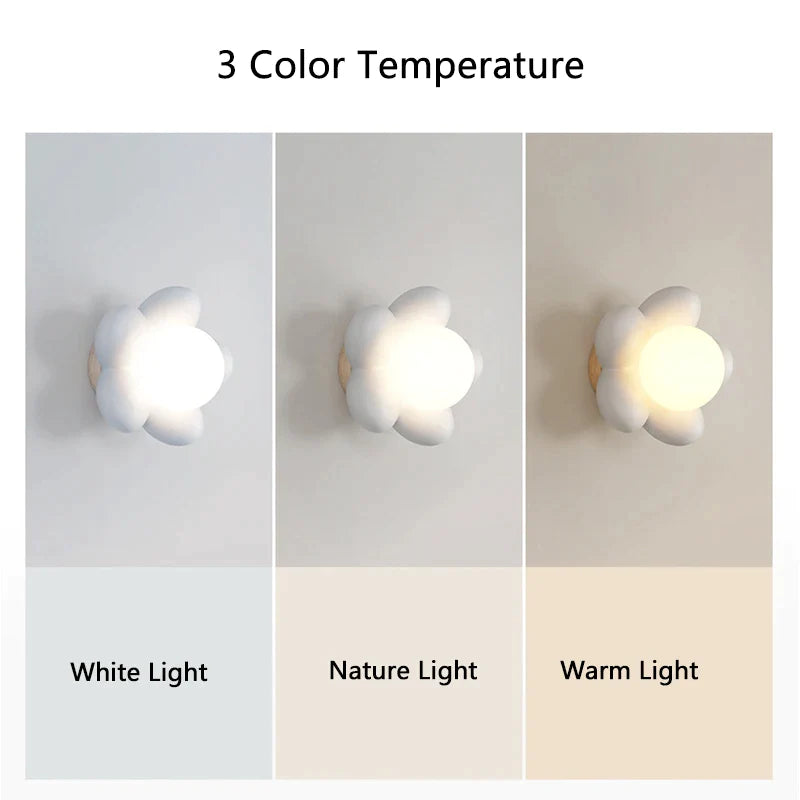 Afralia™ Kids Flower Resin Wall Lamp LED G9 Bulb White Pink Creative Bedroom Decor