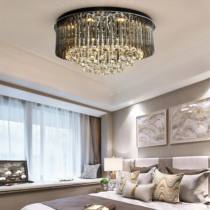 Afralia™ Luxury Crystal Ceiling Lamp: Modern Elevated Round Hanging Lighting for Home