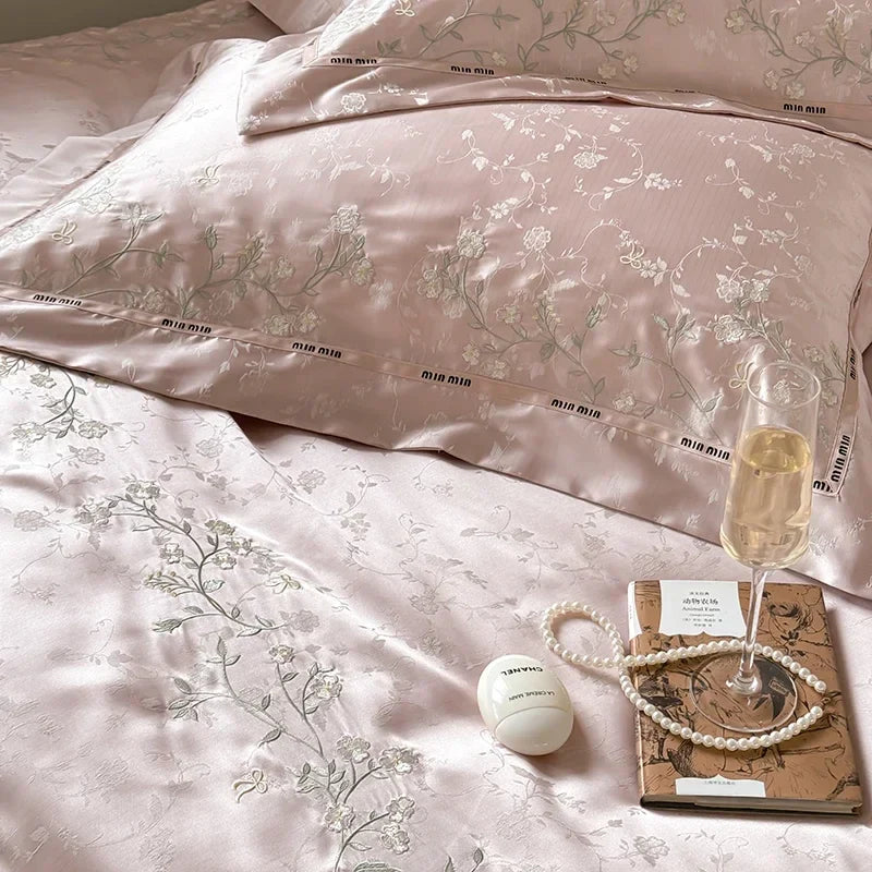 Afralia™ Jacquard 100s Egyptian Cotton Bedding Set: King Queen Ru Size Sheet Blanket Pillowcase