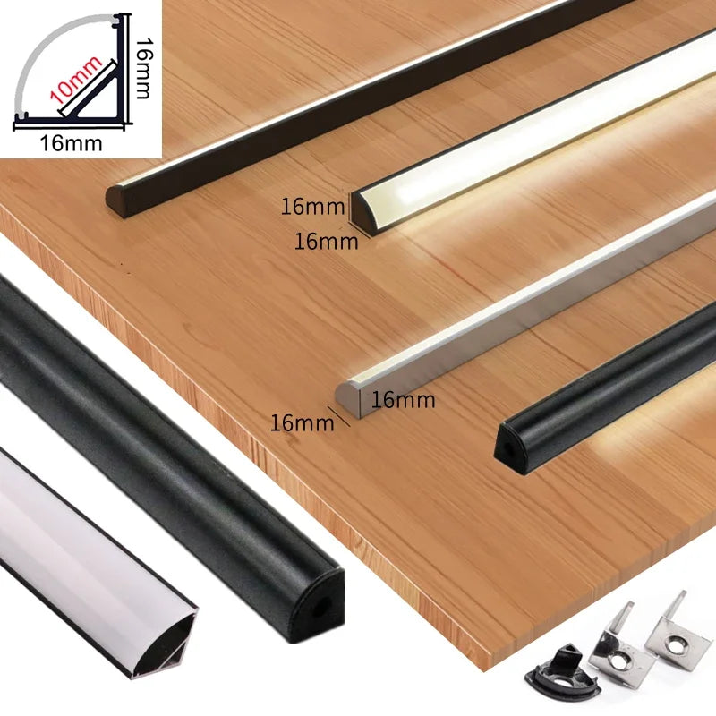 Afralia™ Black V LED Aluminum Profile with Milky Cover for Strip Light in Corner Cabinets