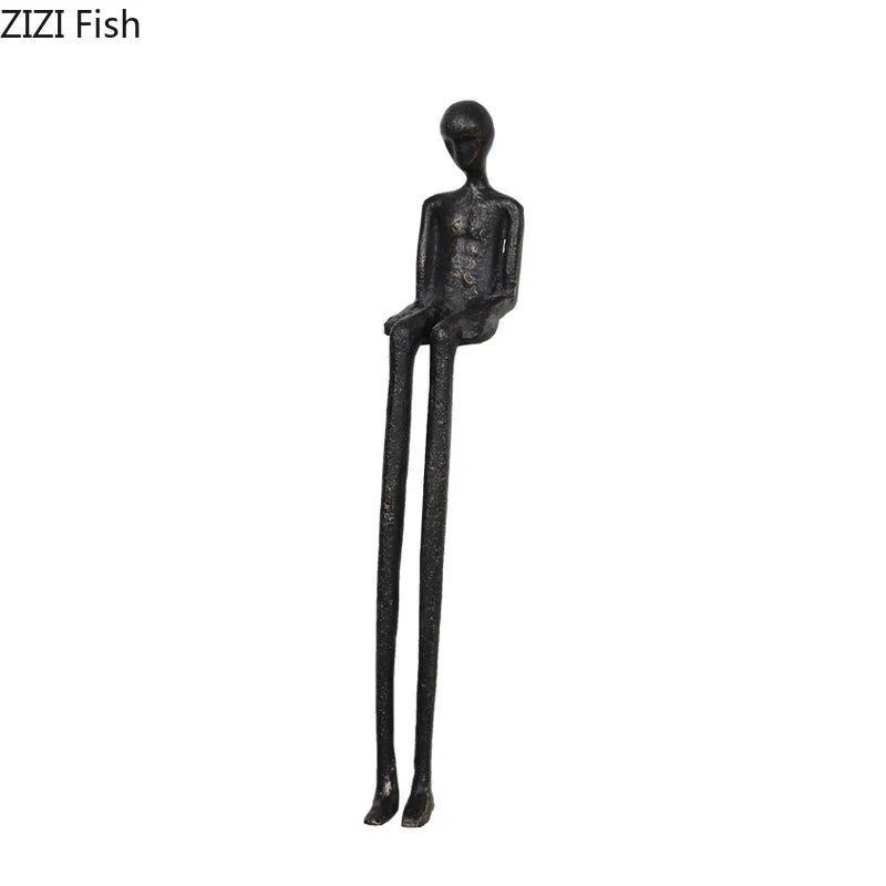 Afralia™ Black Character Metal Statue Desk Ornament Sculpture Home Decor Figure Artwork