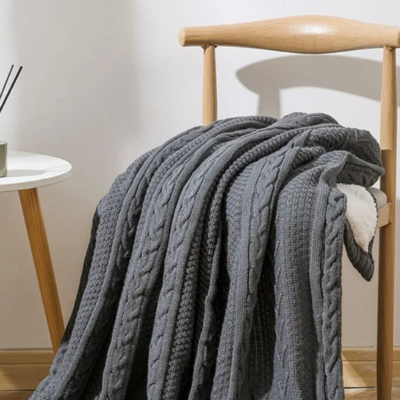 Afralia™ Cozy Double Layer Dark Gray Fishbone Knit Blanket - Versatile Autumn Winter Sofa Cover