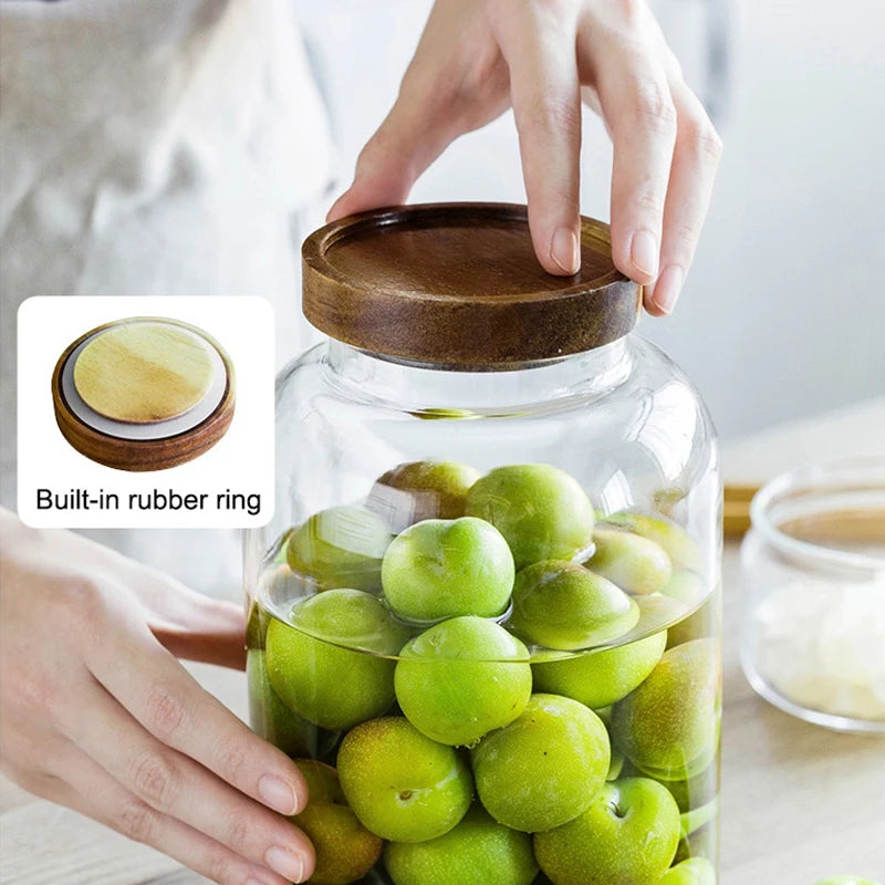 Afralia™ 3L Kitchen Glass Jars with Acacia Airtight Lid - Set of 2 | Versatile Food Storage Containers