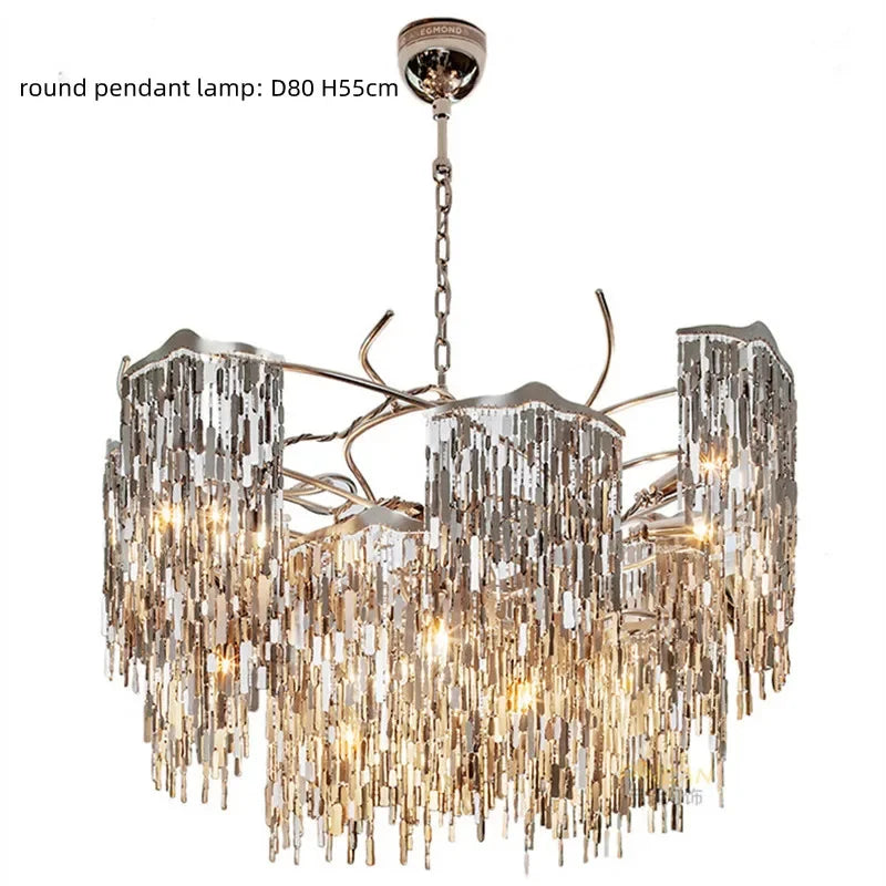 Afralia™ Steel LED Chandelier: Modern Luxury Plated Lighting Fixture