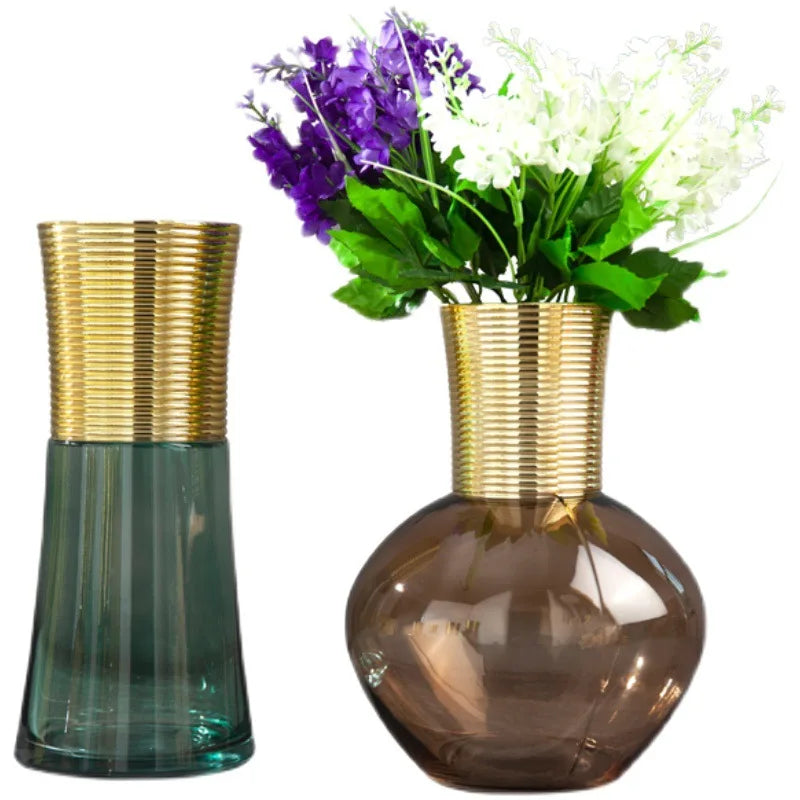 Afralia™ Gold Metal Glass Vase: Round Transparent Terrarium for Home Decor & Flower Arrangement
