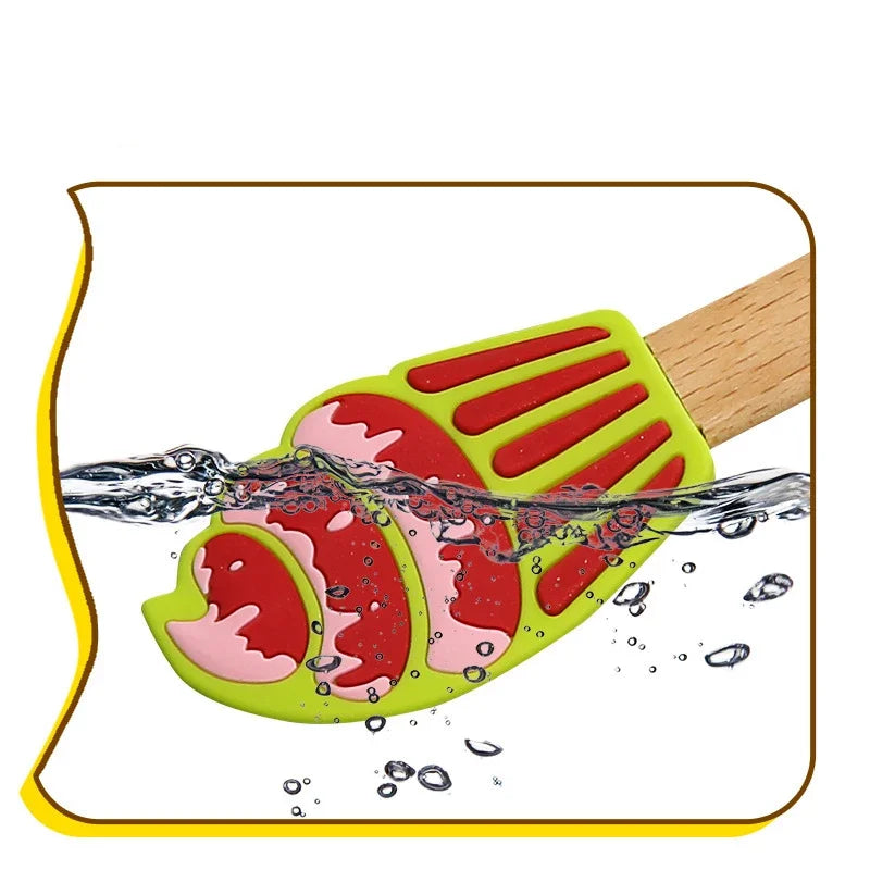 Afralia™ Silicone Spatula with Wooden Handle for Baking and Cooking
